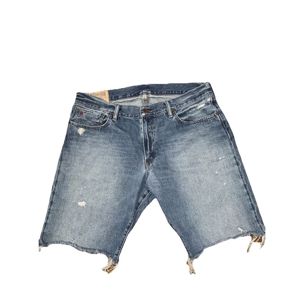 VTG Polo Ralph Lauren Mens 36 Denim Shorts Raw Hem Blue Medium Wash Cut Off